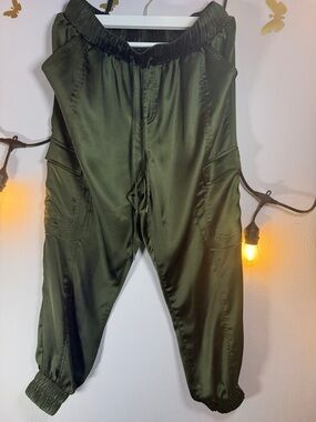 INC International Concepts Olive Green Satin Jogger Pants